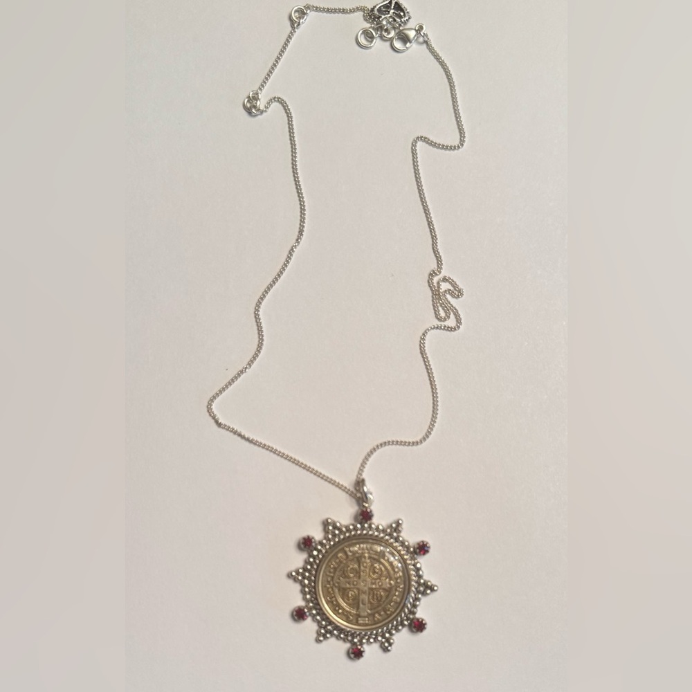 Virgins Saints & Angels San Benito Necklace | Silver + Ruby Crystals | 15” Chain